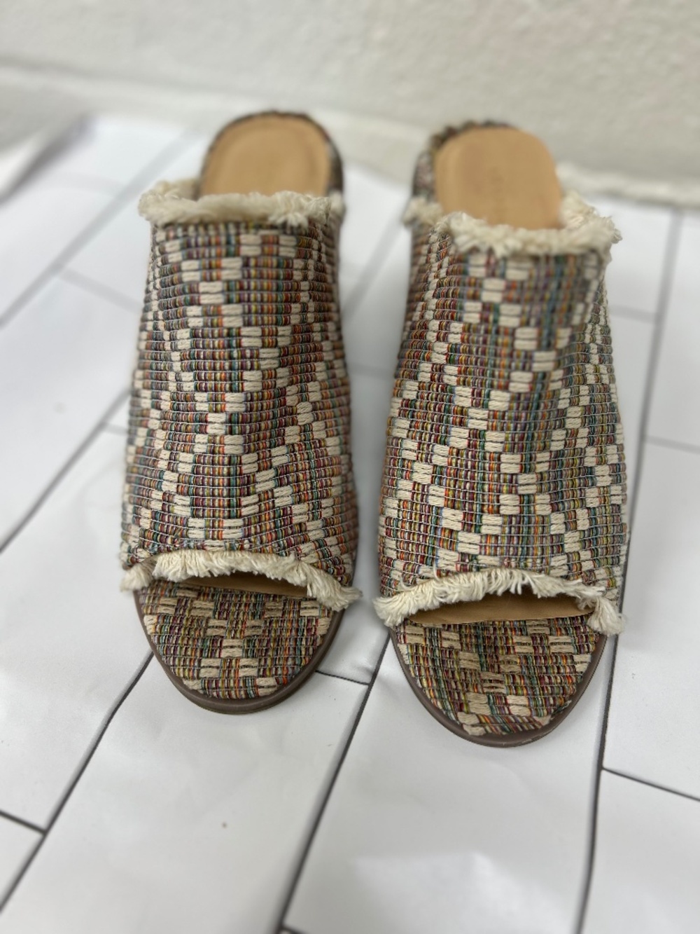 London Rag Maya Tweed Tapestry Block Heel Open-Toe Shoes Size 9